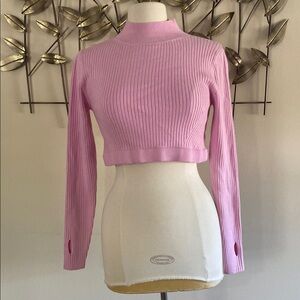 Wild Fable Pink Long Sleeve Ribbed Crop Top